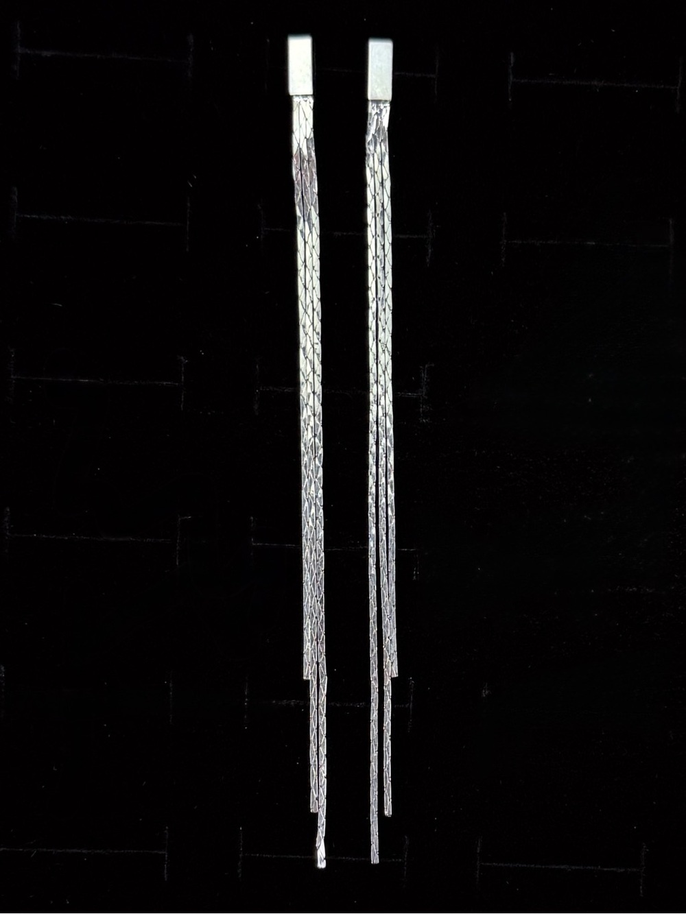Silver Tone Multi Strand Tassel Dangle Earrings Minimalist Pierced